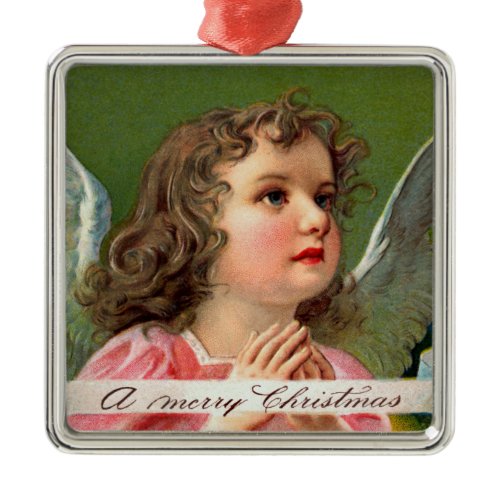 Praying Angel with Christmas Banner Metal Ornament