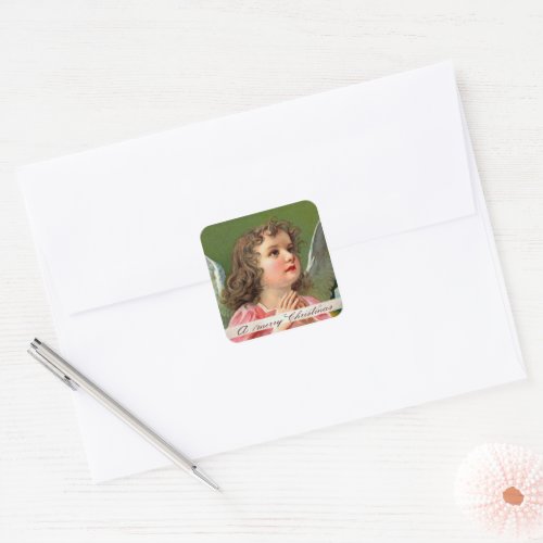 Praying Angel with Christmas Banner Square Sticker