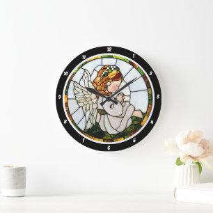 Praying Angel's Garden Stained Glass Floral Wall Large Clock