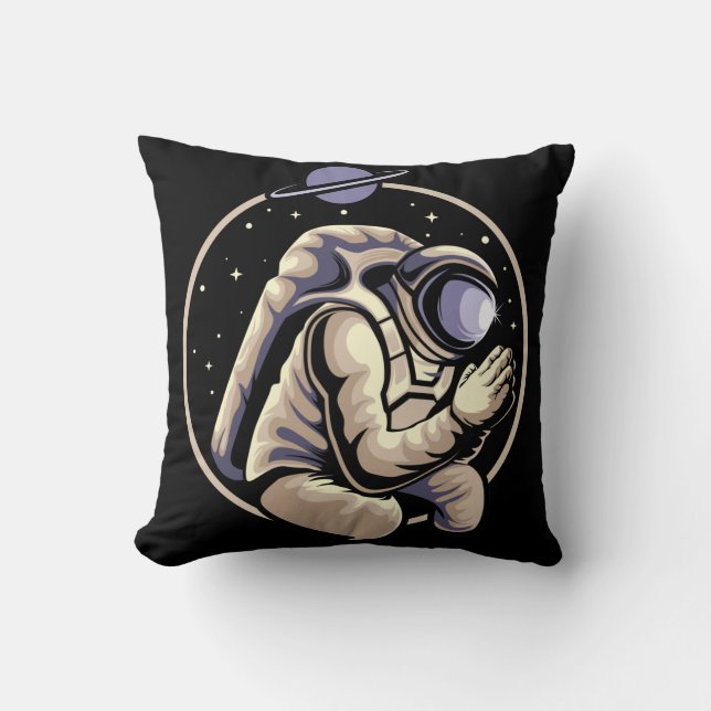 Praying Astronaut Throw Pillow (Front)