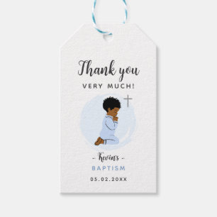 Praying Baby Baptism Thank You Gift Tag With Cross
