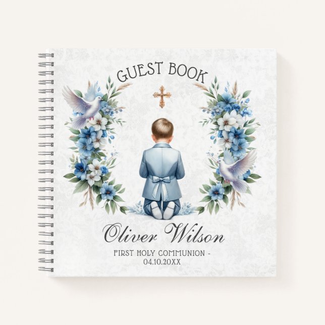 Praying Boy First Holly Communion Guest Book (Front)