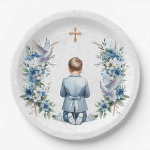 Praying Boy Holy Communion Paper Plates