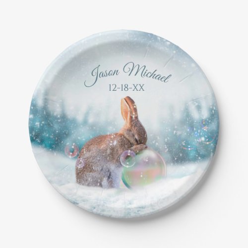 Praying Bunny Rabbit Christmas Baptism Plates