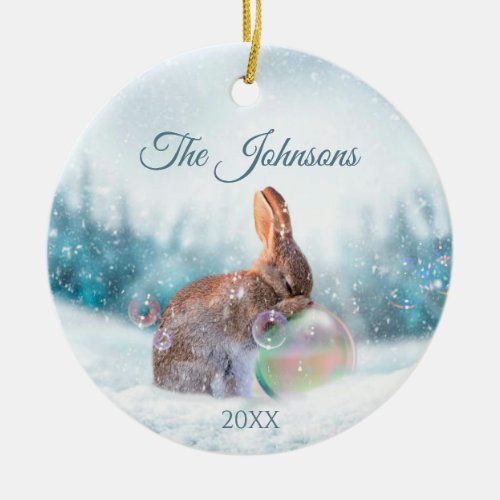 Praying Bunny Rabbit Christmas Religious Ornament