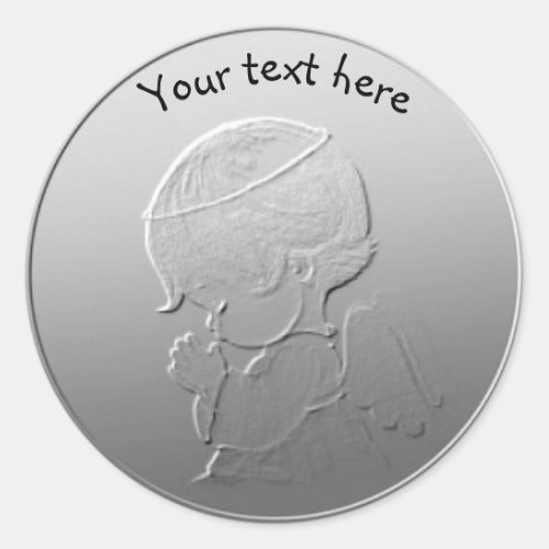 Praying Child Customizable Coin Design silv03 Classic Round Sticker