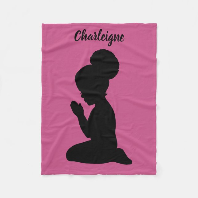 Praying Child | Little Girl Afro Puff | Customize Fleece Blanket (Front)
