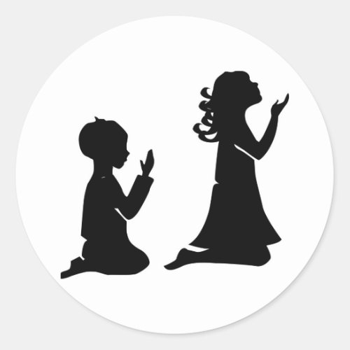 Praying Children Black Silhouettes Classic Round Sticker