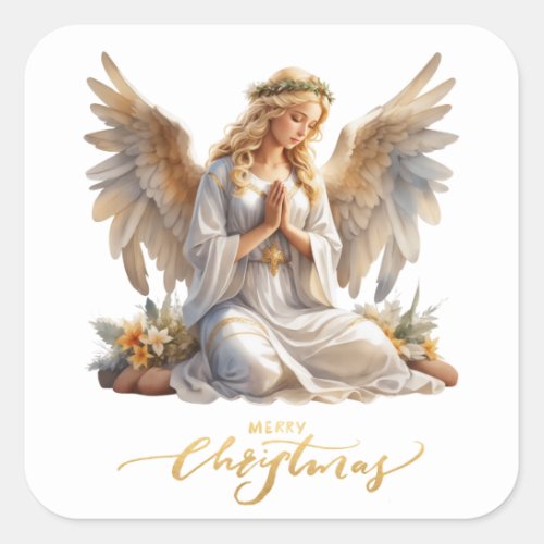 Praying Christmas Angel Square Sticker