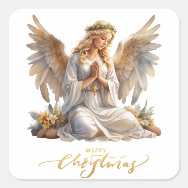 Praying Christmas Angel Square Sticker (Front)