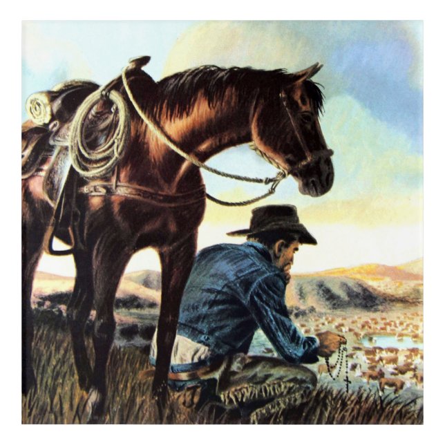 Praying Cowboy Acrylic Print (Front)