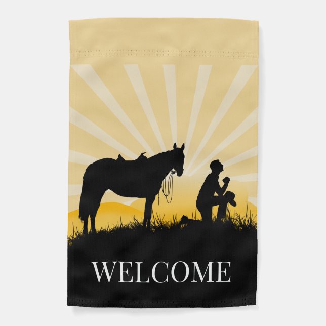 Praying Cowboy and Horse Garden Flag (Front)