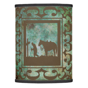Praying Cowboy At The Cross with Horse Lamp Shade