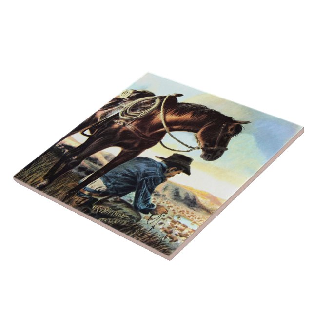 Praying Cowboy Ceramic Tile (Side)