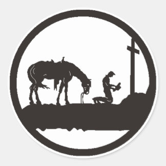 praying cowboy classic round sticker