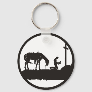 praying cowboy keychain