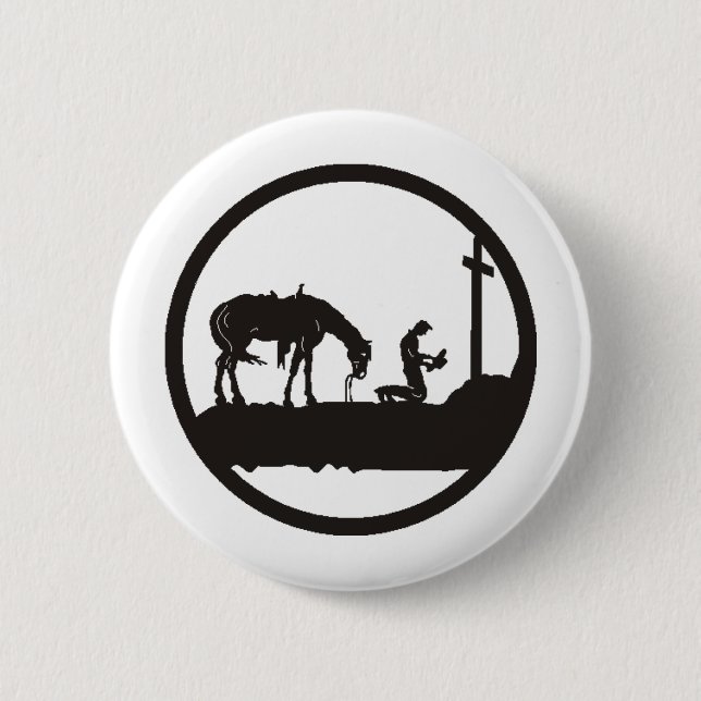 praying cowboy pinback button (Front)