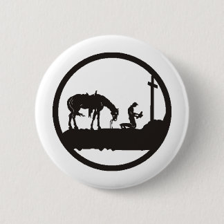 praying cowboy pinback button