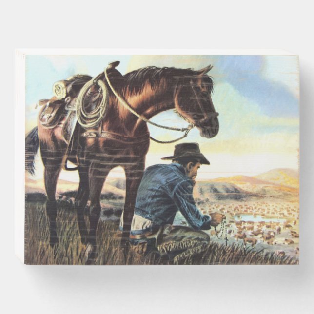 Praying Cowboy Wooden Box Sign (Front Horizontal)