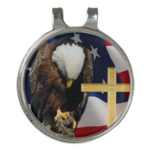 Praying Eagle American Flag Christian Cross golf Hat Clip