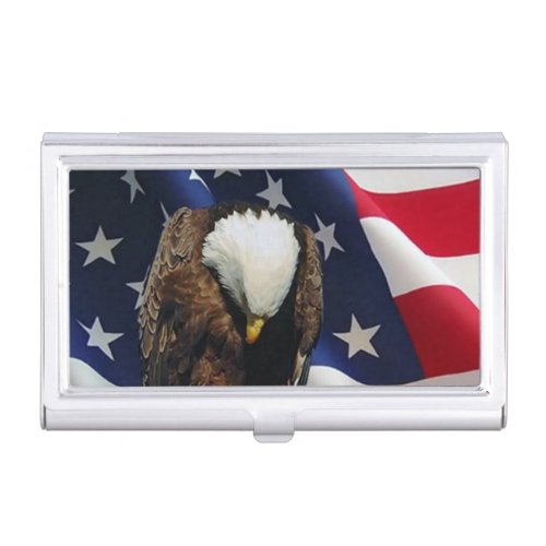 Praying Eagle American Flag patriotic Business Card Holder