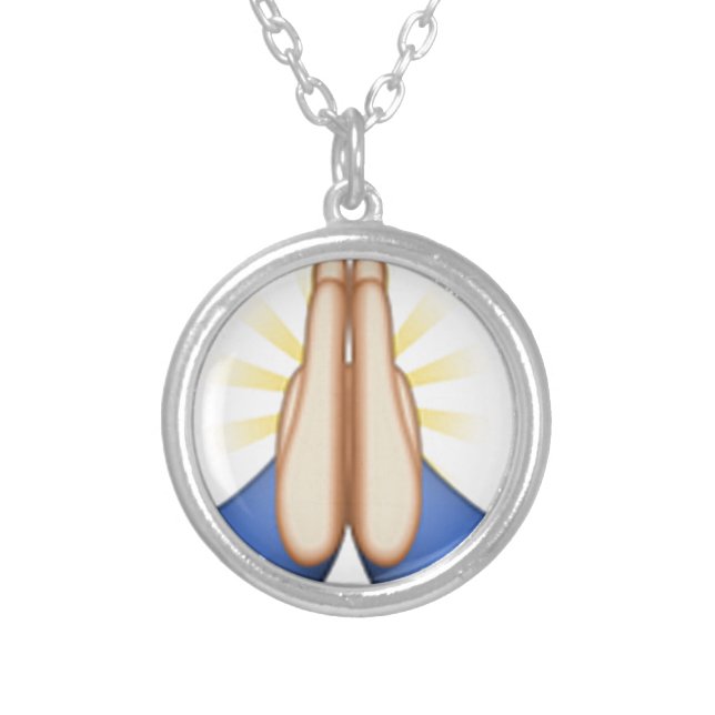 praying emoji silver plated necklace (Front)