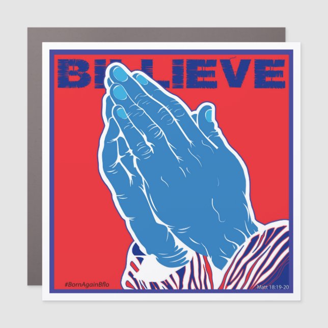 Praying fan hands car magnet (Front)
