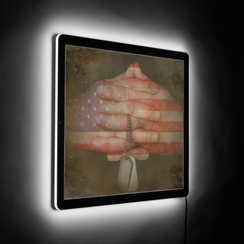 Praying Flag Hands with Dog Tags LED Sign