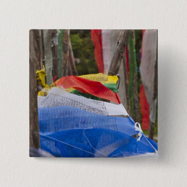 Praying flag poles in mountain, Yotongla Pass 3 Pinback Button (Front)