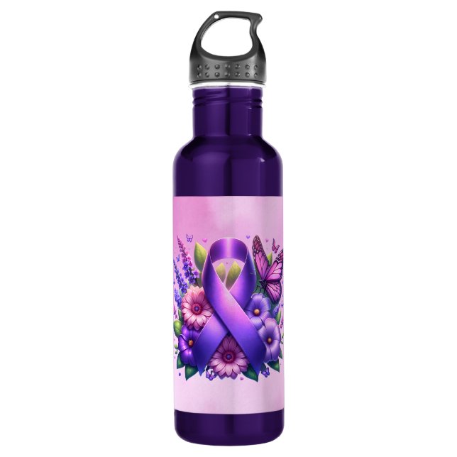 Praying for a Cure  | Pancreatic Cancer Stainless Steel Water Bottle (Front)