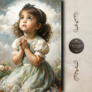 Praying Girl in Blue Dress Decoupage Tissue Paper