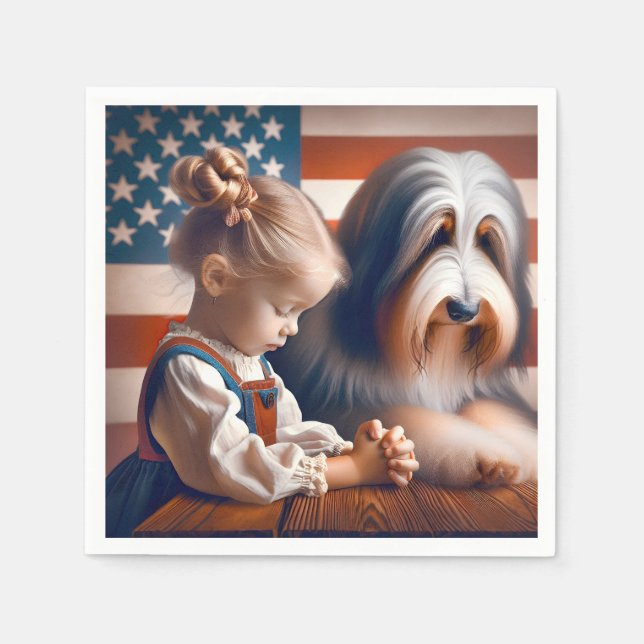 Praying Girl With Bearded Collie Napkins (Front)