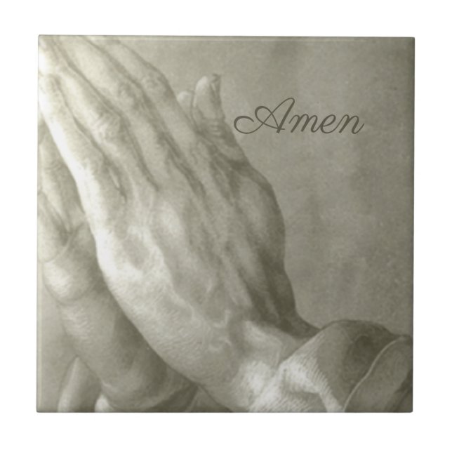 Praying Hands Amen Ceramic Tile (Front)