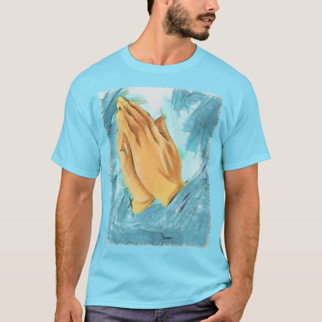 Praying hands (blue background) T-Shirt (Front)