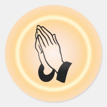 Praying Hands Classic Round Sticker by DawnMorningstar at Zazzle