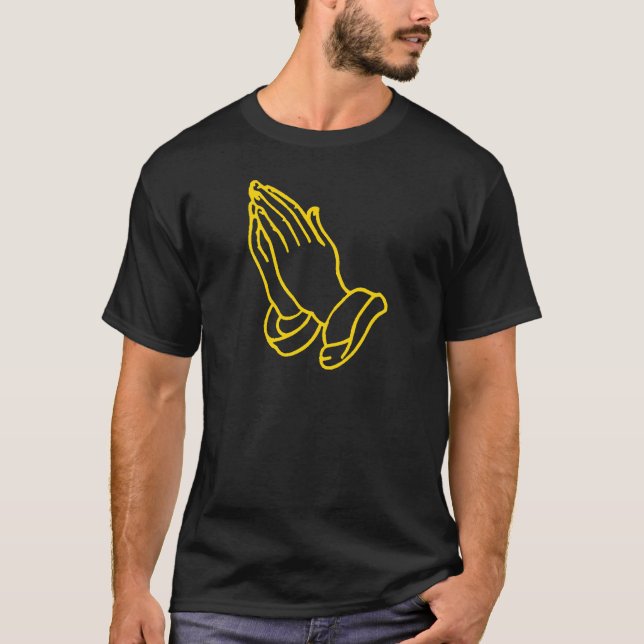 Praying Hands in Gold Yellow T-Shirt (Front)