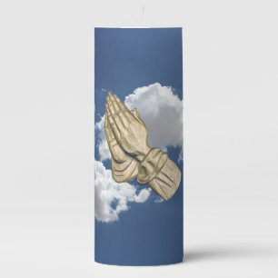 Praying Hands in the Heavenly Clouds Pillar Candle
