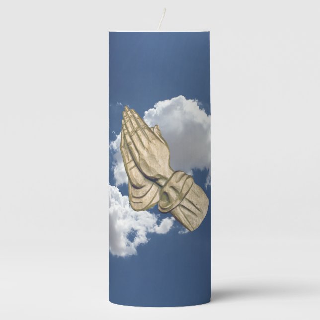 Praying Hands in the Heavenly Clouds Pillar Candle (Front)