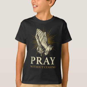 Praying Hands Jesus Cross Rosary Faith Devotion Pr T-Shirt