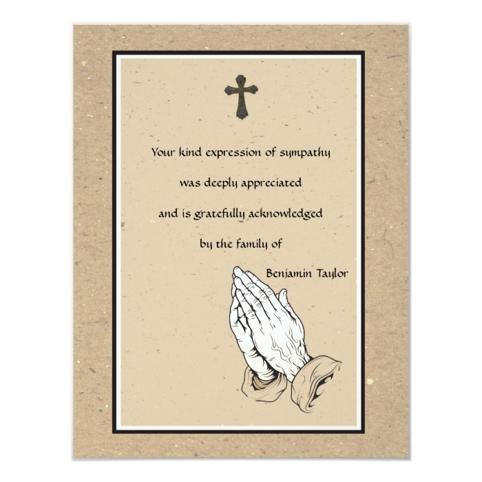 Praying Hands Memorial Thank You Card | Zazzle