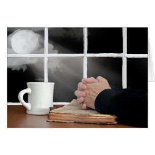 Praying Hands On Bible with Moon Cards