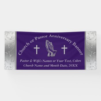 Praying Hands Pastor Or Church Anniversary Banner by LittleLindaPinda at Zazzle