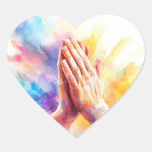 Praying Hands Religious Christian Catholic Heart Sticker