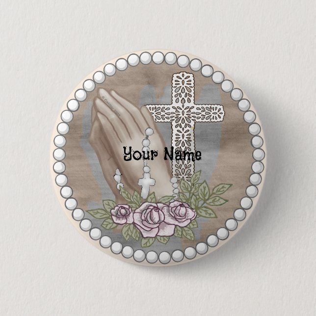 Praying Hands Rosary   Button (Front)