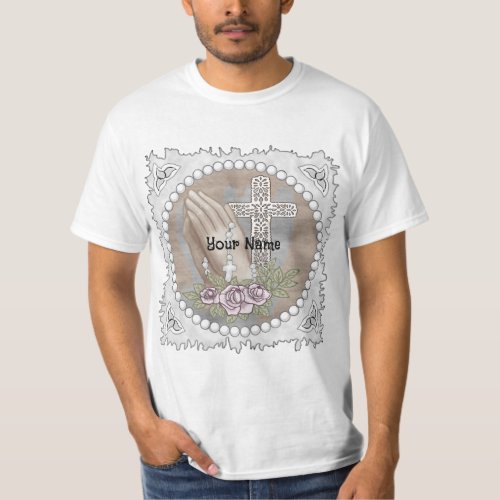 Praying Hands Rosary custom name T_Shirt