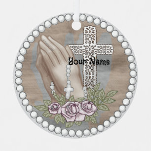 Praying Hands Rosary Metal Ornament