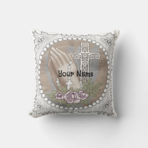Praying Hands Rosary Throw Pillow