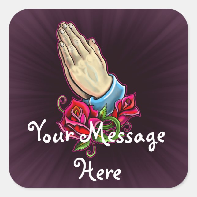 Praying Hands Roses Design Square Sticker (Front)