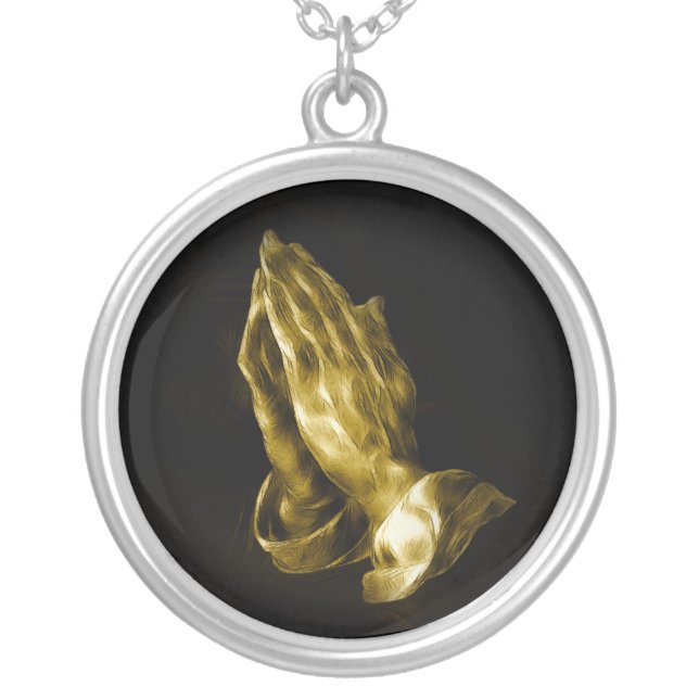 Praying hands silver plated necklace (Front)