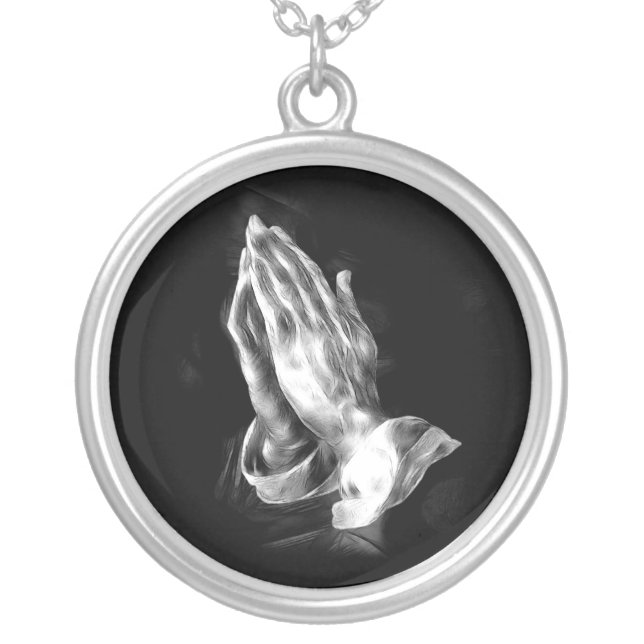 Praying hands silver plated necklace (Front)
